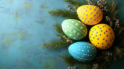 A festive Easter egg costume with sparkling decorations, displayed in front of a spring-themed background