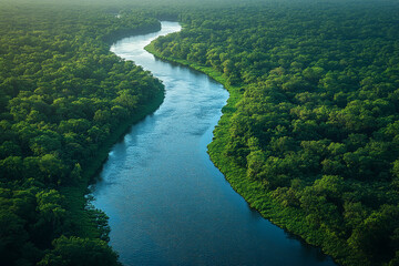 Poster - River Winding Through Lush Green Rainforest Canopy