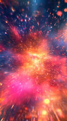 Poster - Vibrant cosmic explosion generating swirling nebula with luminous particles, representing astronomical phenomena and interstellar dynamics