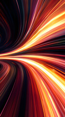 Fototapete - Light trails creating dynamic perspective converging towards vanishing point, with a mix of red, orange, and yellow hues