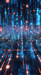 Aufkleber - Flowing and glowing data streams create a vibrant display in cyberspace, illuminated by dynamic orange and blue lights