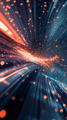 Fototapete - Light trails creating an abstract portal effect with glowing particles, a concept of fast speed and new technologies