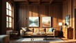 © chaowalit - Modern Wooden Living Room Design with Art & Accessories - AI Photo