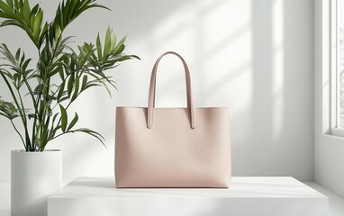 Wall Mural - Trendy oversized tote in a subtle shade displayed on a bright white setting