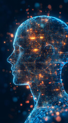 Leinwandbilder - Glowing particle-based digital human profile visualizing advanced AI neural network technologies