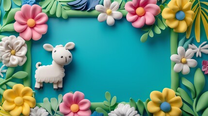 Canvas Print - a cute white lamb is in a field of colorful flowers.