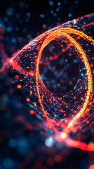 Fototapete - Swirling orange plexus network forming a tunnel on dark background with glowing nodes and connections