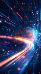 Aufkleber - Colorful light trails swirling around a glowing sphere during a hyperspace jump through space and time