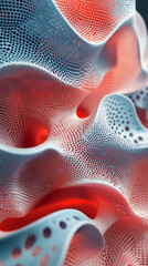 Leinwandbilder - Perforated white surface waving under vibrant red illumination, revealing contemporary architectural texture and minimalist design aesthetic