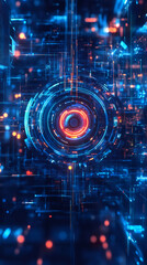 Fototapete - Digital eye scanning, processing data streams, representing advanced technological visualization with vivid neural network patterns