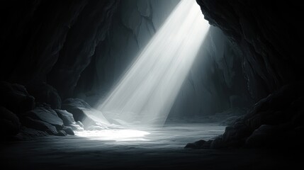 Wall Mural - Light beam illuminates dark cave interior.