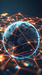 Poster - Global network visualization with interconnected binary patterns mapping technological communication across continental digital landscapes