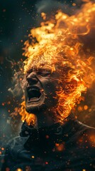 Wall Mural - portrait of a man with fiery hair and emotional facial expression. great for fantasy book covers, fi