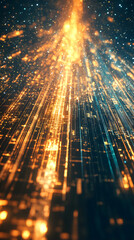 Fototapete - Golden light flowing and illuminating digital data circuit lines, creating a futuristic technological background