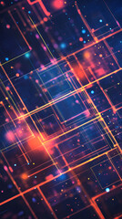 Aufkleber - Glowing lines and squares intersect, forming a futuristic technological background with a sense of depth and movement
