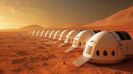 Wall Mural - living habitats on the surface of mars during sunset
