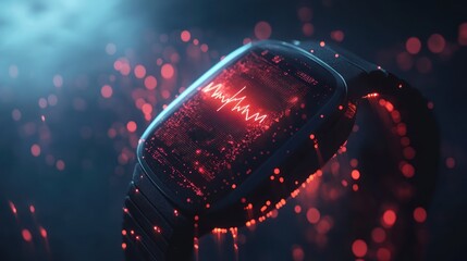 Smartwatch displaying a red heart rate.