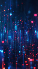 Aufkleber - Glowing particles falling like digital rain on a futuristic city with big data visualization