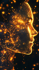 Aufkleber - Side view portrait of a face consisting of glowing dots and lines, representing artificial intelligence, neural network and machine learning