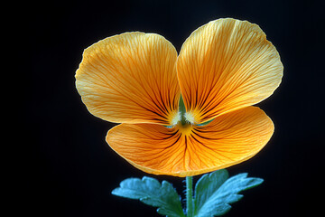 Wall Mural - Vibrant Orange Pansy Flower Isolated On Black Background