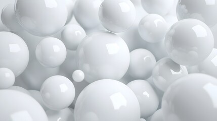 Wall Mural - Smooth White Floating Spheres in Minimalist 3D Geometric