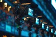 © Najeeb - Rack-mounted cameras capturing live action in a packed stadium, showcasing technological advancement.
