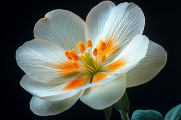 Wall Mural - Delicate White Flower with Orange Center Detailed Close Up