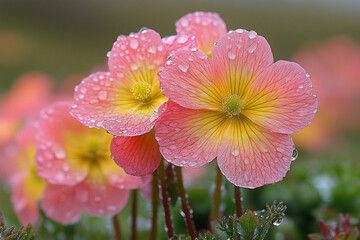 Wall Mural - Dew Kissed Pink Flowers Blossom Beautifully