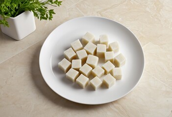 A dish of freshly cut hairtail pieces on the kitchen tile countertop