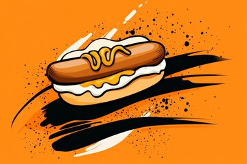 Aufkleber - A flat, icon-style depiction of a wurst sausage in a bun, topped with mustard, drawn in simple geometric shapes and muted colors