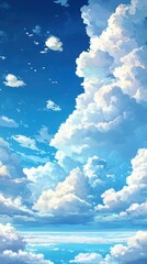 Wall Mural - A stunning sky filled with fluffy clouds and vibrant blue background.