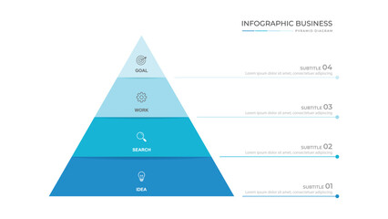 Wall Mural - business pyramid diagram infographic design 4 steps on white background