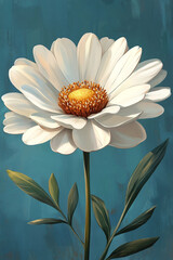 Wall Mural - A Single White Daisy Against A Teal Background