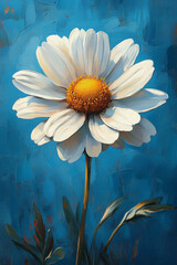 Wall Mural - A Single White Daisy Against A Blue Background