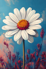 Wall Mural - A Single White Daisy Stands Tall Against A Vivid Blue Sky