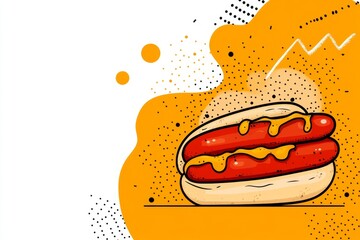Aufkleber - A flat, icon-style depiction of a wurst sausage in a bun, topped with mustard, drawn in simple geometric shapes and muted colors