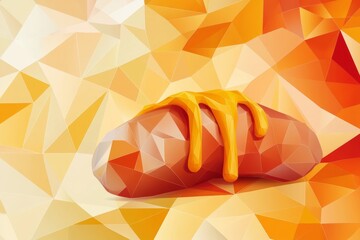 Fototapete - A geometric design of a wurst with mustard drizzled on top, rendered in flat colors and bold outlines