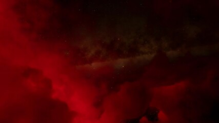 Wall Mural - Captivating cosmic clouds painted in deep red hues, set against a starry night sky, creating a mesmerizing and beautiful display that evokes wonder about the universe and its mysteries