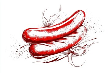 Aufkleber - A minimalist illustration of a single wurst sausage with clean, bold lines and a light red gradient, placed on a plain white background
