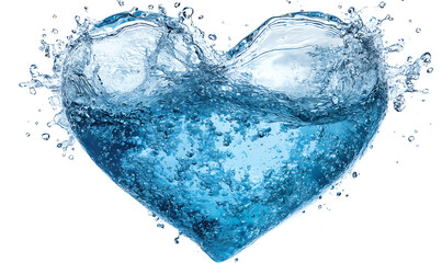 heart shaped water splash creates stunning visual effect, symbolizing love and emotion. vibrant blue water contrasts beautifully against white background, evoking feelings of joy and freshness