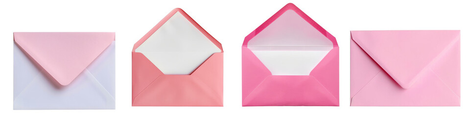 collection of open envelopes with blank card isolated on white or transparent background