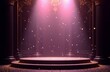 © SURAYA02 - Elegant award stage illumination, converging spotlight beams, deep colorful gradient, falling golden confetti, atmospheric dust particles, premium lighting effects
