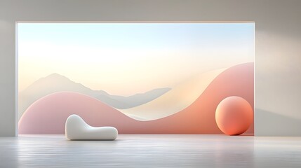Fototapete - Serene Wave of Soft Pastel Lights Creating a Tranquil and Relaxing Ambiance   An abstract digital rendering with a minimalist