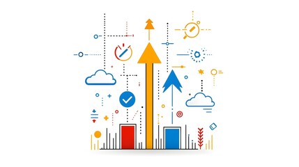 Aufkleber - Set of unique linear icons emphasizing growth data tracking and analytics with visuals like progress bars graphs and pie chart Clean modern and minimalistic design perfect for technology business