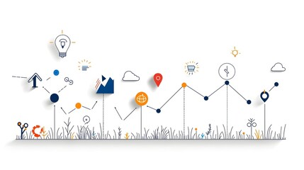 Fototapete - Minimalist line icon set for visualizing growth metrics  optimization data  and report tracking without any text or branding  Designed for clean data analysis  business strategy