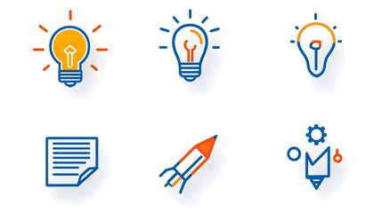 Fototapete - Set of 6 linear icons focused on data optimization and growth analysis featuring icons for metrics report graphs and data visualization in a simple line style design concept