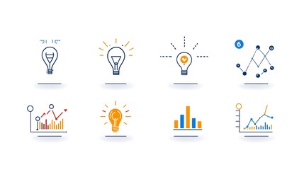 Fototapete - This image showcases a collection of 6 linear icons that focus on data optimization and growth analysis  The icons feature elements such as metrics reports  graphs  and data visualization