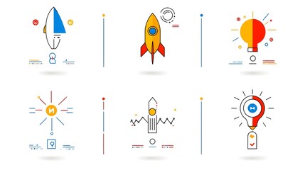 Poster - This comprehensive set of linear business icons represents key concepts such as teamwork  growth  target goals  and innovation  These simple