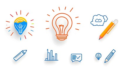 Poster - Comprehensive set of linear business icons representing key concepts such as teamwork growth target goals and innovation  These simple graphics are designed for use in web interfaces mobile apps