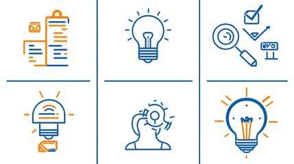 Fototapete - Comprehensive set of linear business icons representing key concepts such as teamwork growth target goals and innovation  These simple graphics are designed for use in web interfaces mobile apps